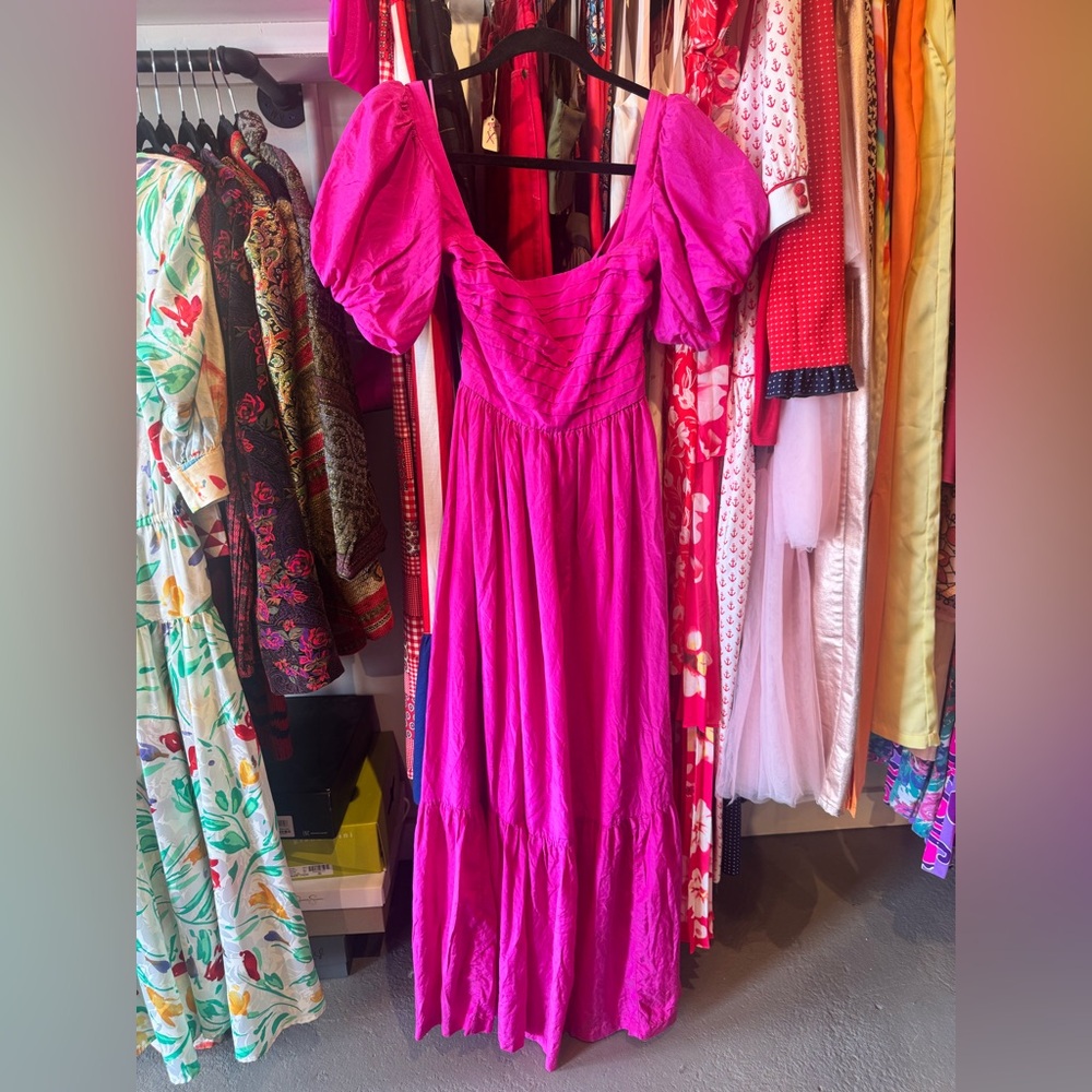 Abercrombie & Fitch Fuchsia Puff-Sleeve Maxi Dress